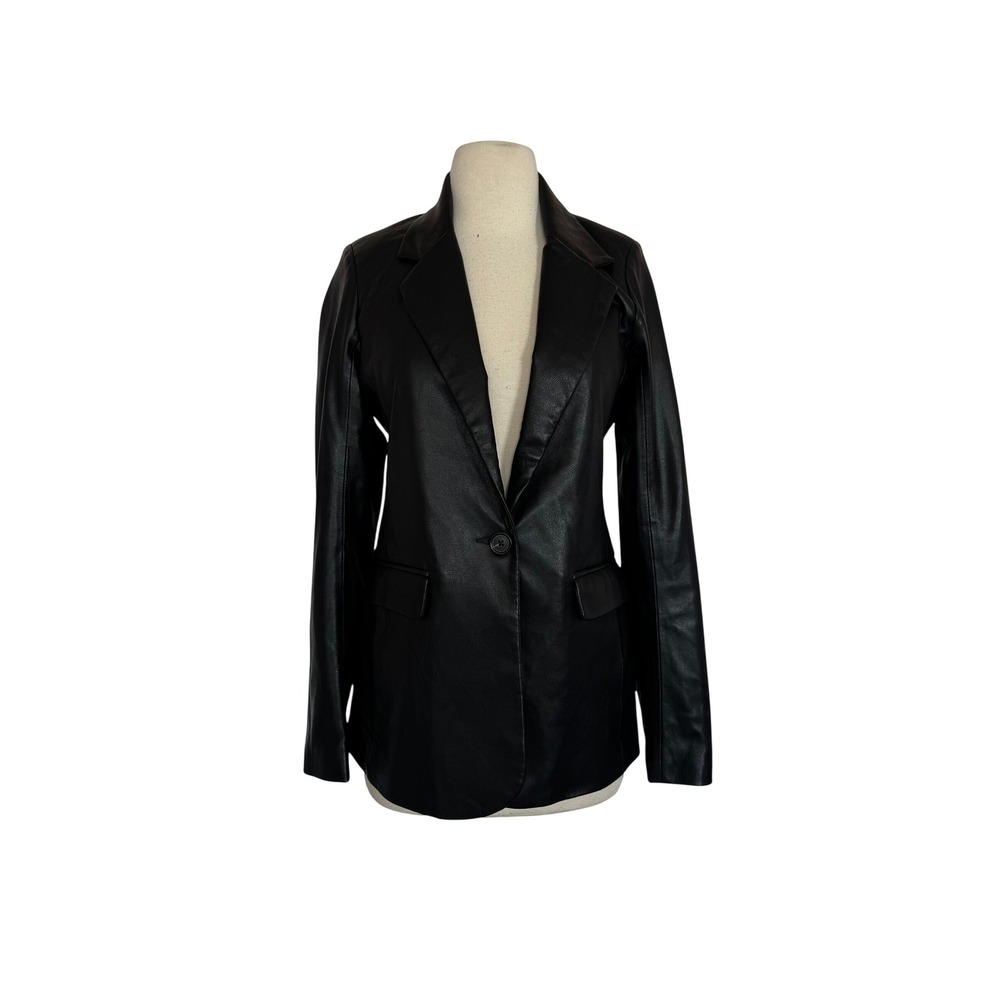Abercrombie & Fitch Vegan Faux Leather Single Button Blazer Black Women Small